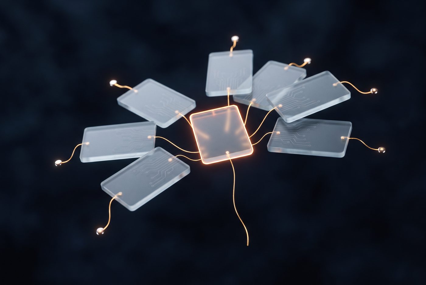 Abstract visual: evidence cards each bound to a source by a single thread of light, with one unsupported card held apart